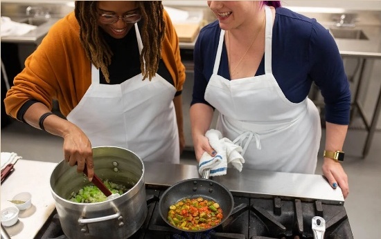 Students cooking in class