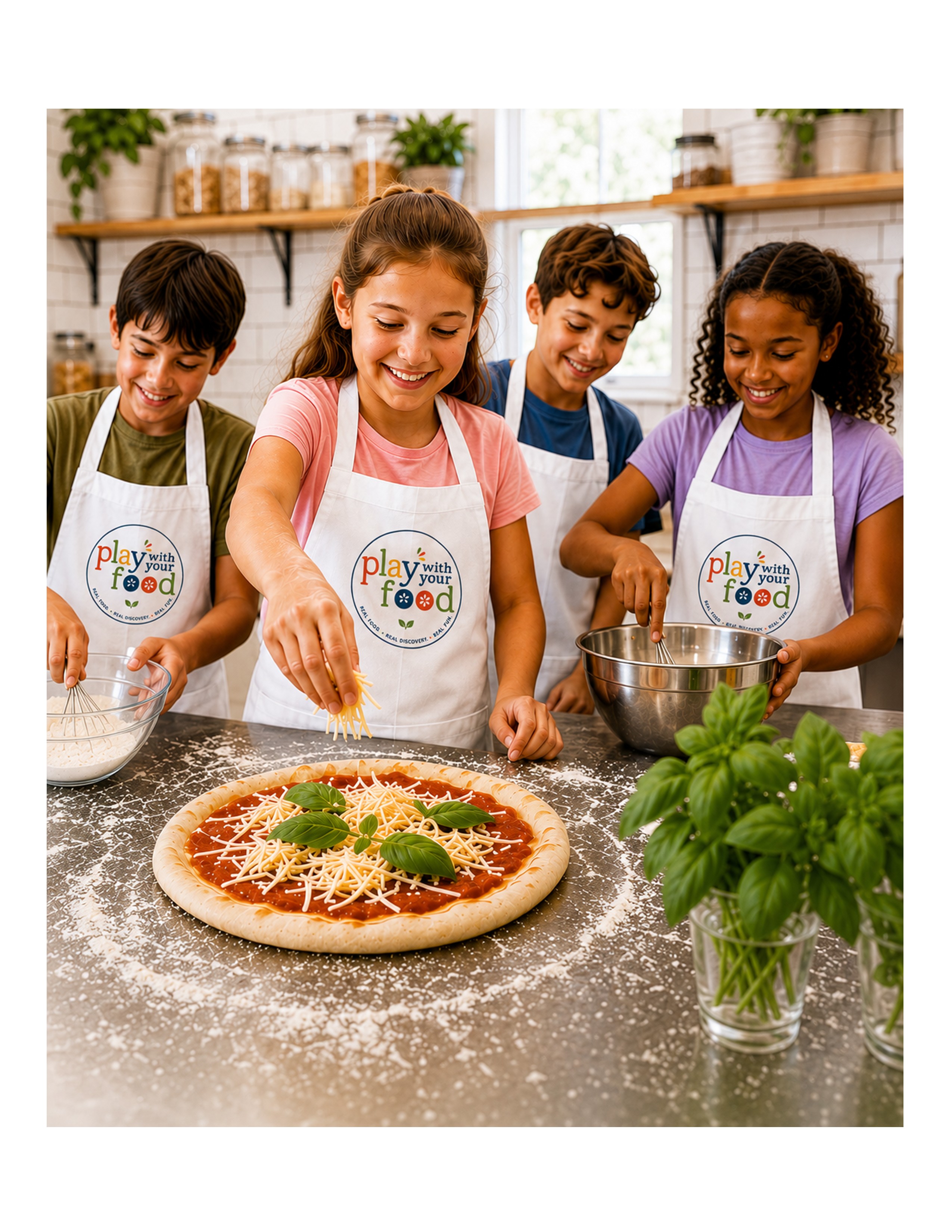 Kids cooking together at a birthday party